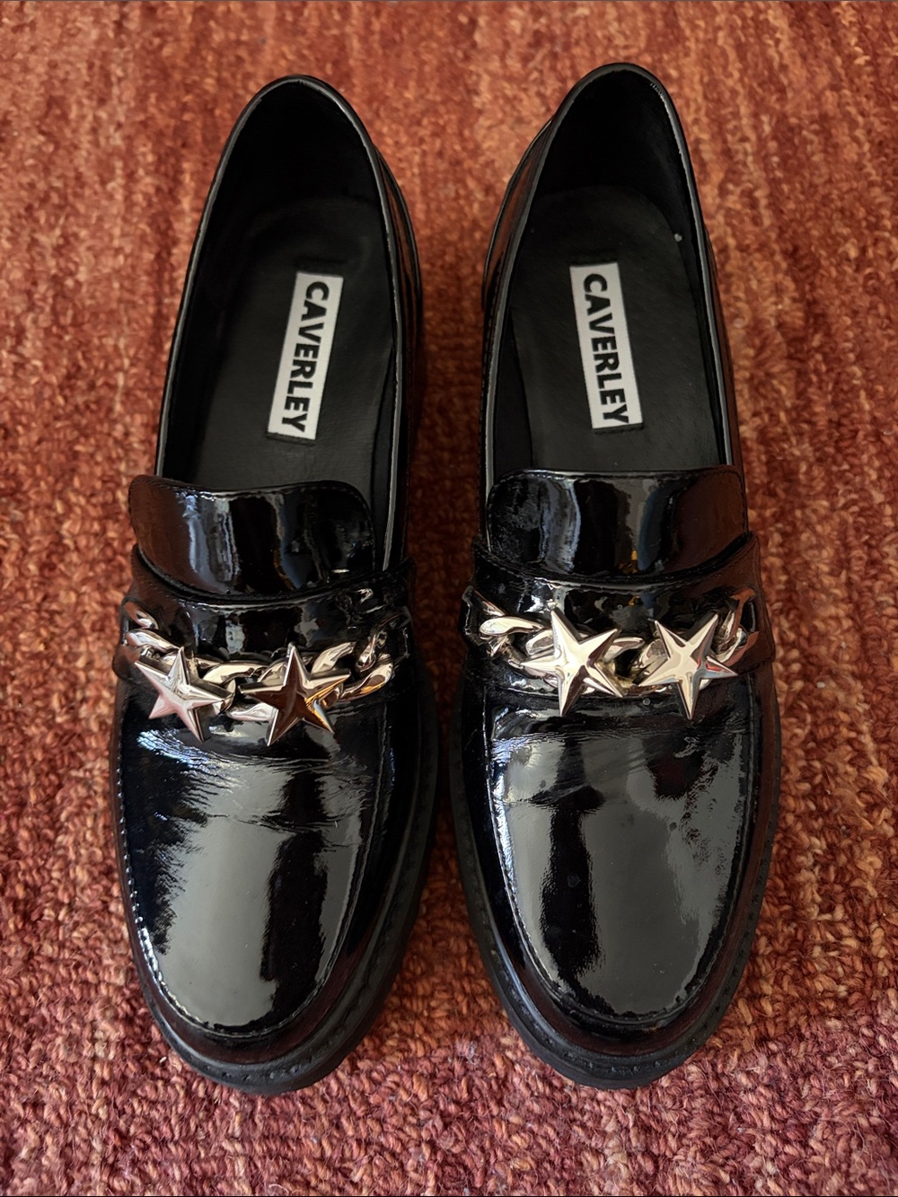 Caverley Black Patent Leather Star-Chain Loafers - Women